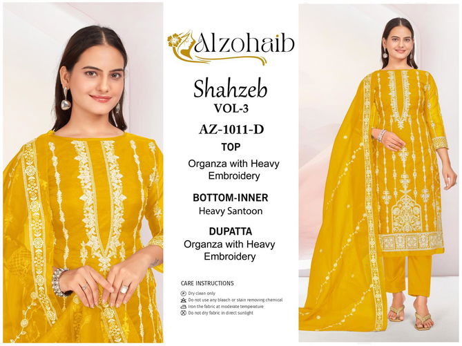 Shahzeb Vol 3 By Alzohaib Organza Embroidery Pakistani Suits Wholesale Shop In Surat
